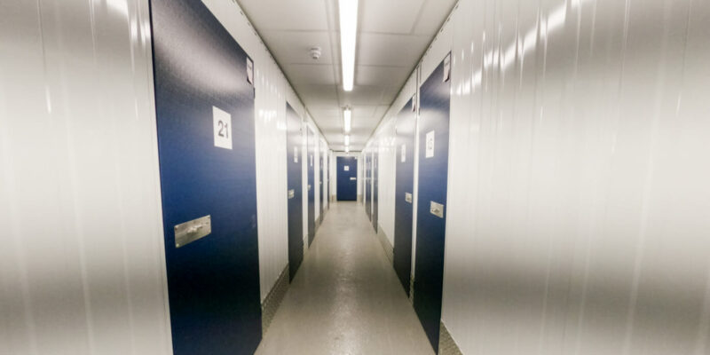 Corridor of indoor storage units at Clark & Rose